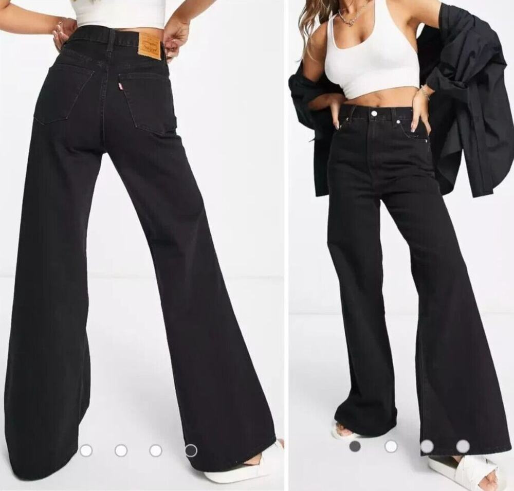 Levi's Premium High Loose Flare Jeans Black Wide Leg High Rise Indie Sleaze 24